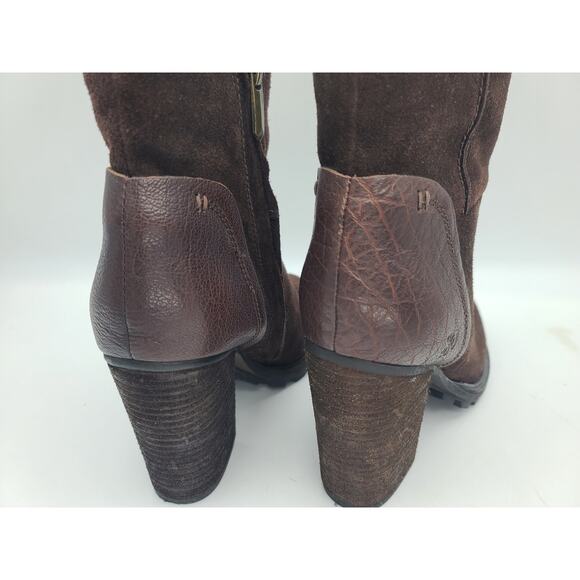 Sam Edelman Brown Suede & Leather Stacked 4" Heel Ankle Booties Lug Sole Sz 7.5 - Picture 8 of 10